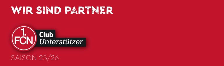 1. FCN Club Unterstützer Logo des 1. FC Nürnberg mit dem Hinweis auf die Saison 24/25 und Club-Unterstützer.
